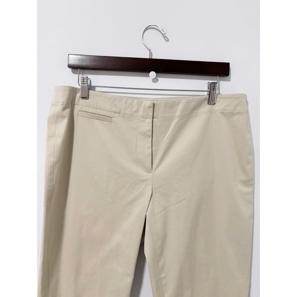 J. Jill Trousers Women 12 Khaki Cotton Blend Ankle Slit Flat Front Pants Office - Picture 2 of 13